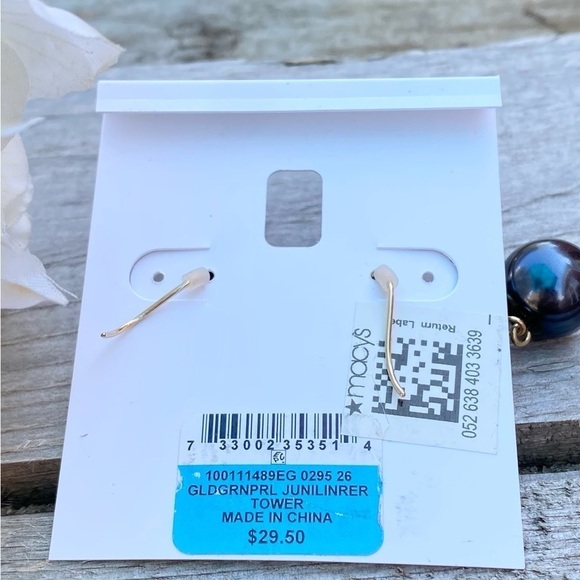 NWT CHARTER CLUB GOLD TONE NAVY, SAGE & GRAY BEAD POST DROP EARRINGS - Picture 5 of 5